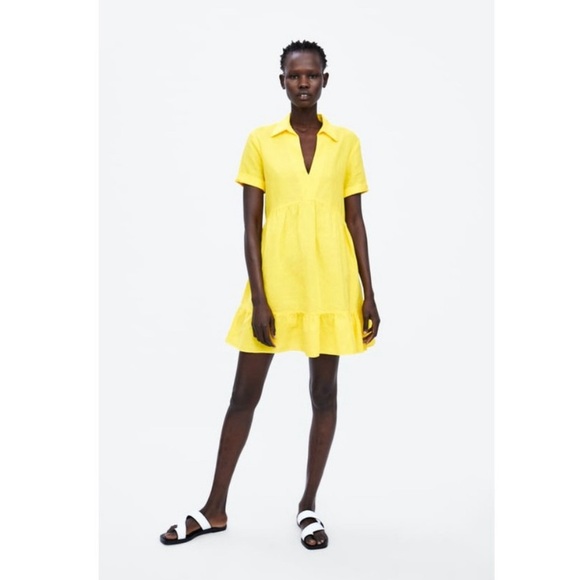 Zara Dresses & Skirts - NEW Zara Linen Blend Ruffled Hem Dress XL